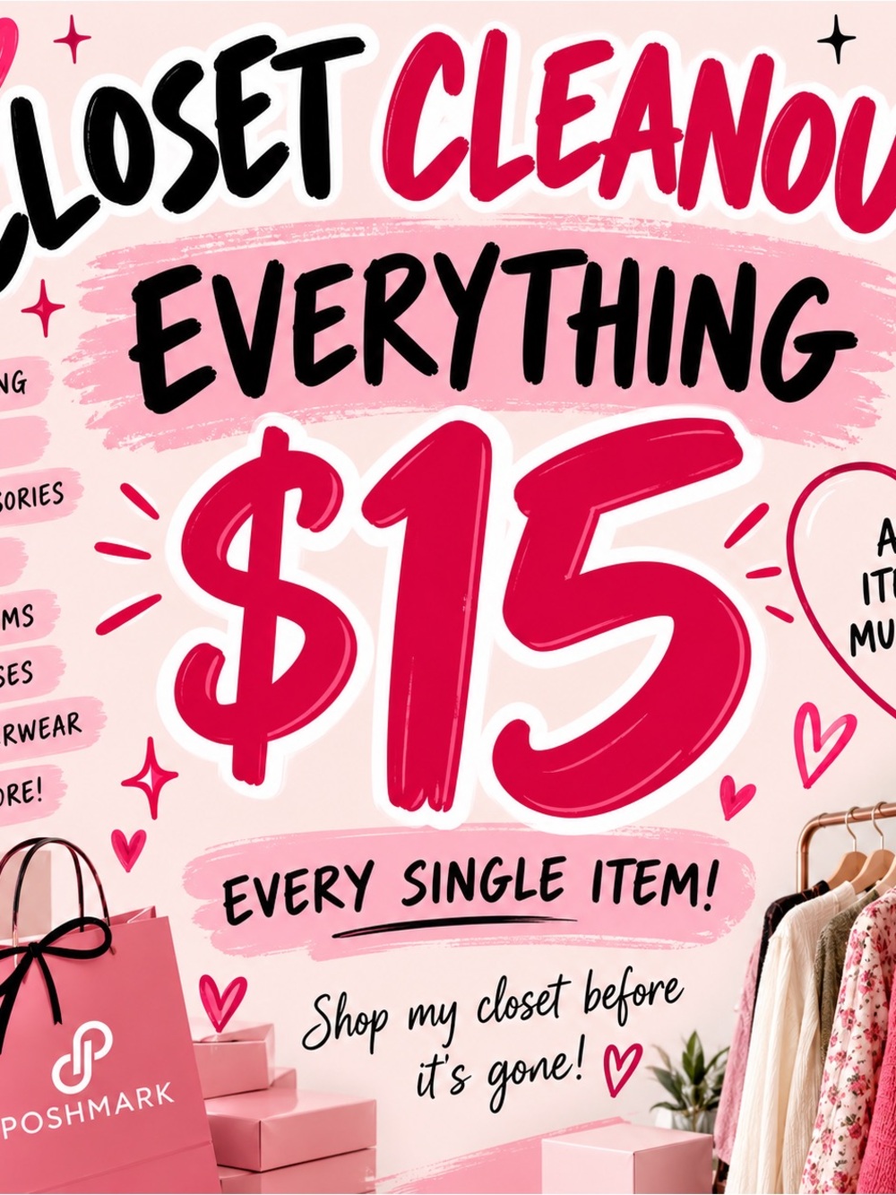 $15 closet clean out! All items $15 as I prepare to upload new pieces!